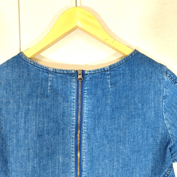 Boden Blue Denim Pinafore Dress Size 10 P Petite Smock Pockets Short Sleeve - Picture 6 of 10
